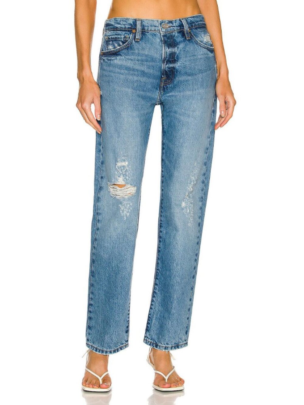 FRAME Le Slouch Boyfriend Jeans 28 Bluejay Rips Relaxed Denim LSLJ727 - Picture 14 of 14